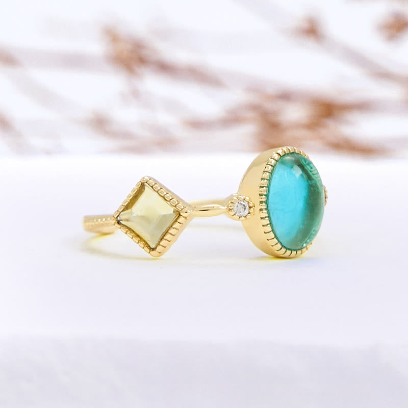 Anello Olivenorma Vintage Ovale Acquamarina Quadrato Citrino