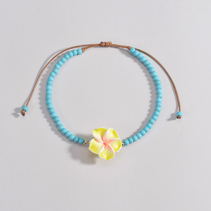Olivenorma cavigliera con perline Plumeria turchese