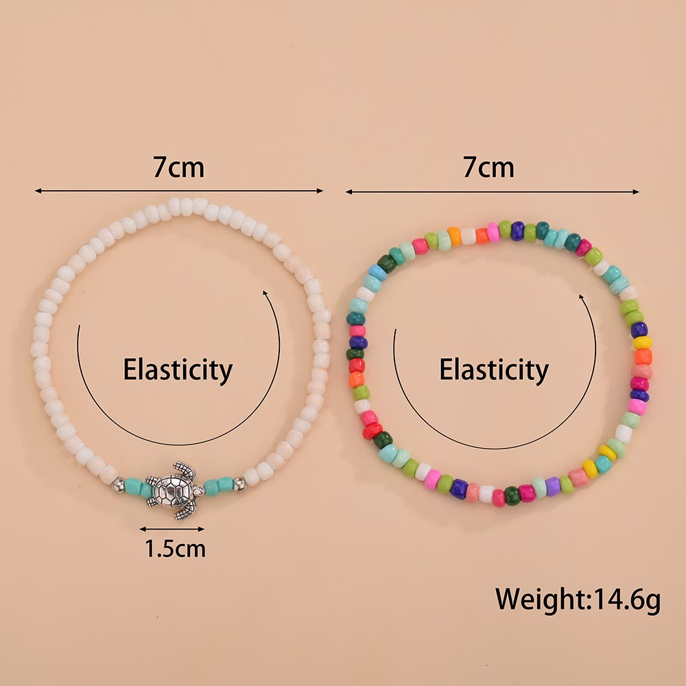 Olivenorma 2 pezzi cavigliera tartaruga con perline colorate bianche