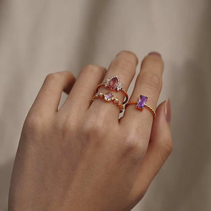 Anello a corona di fiori in quarzo fragola naturale Olivenorma
