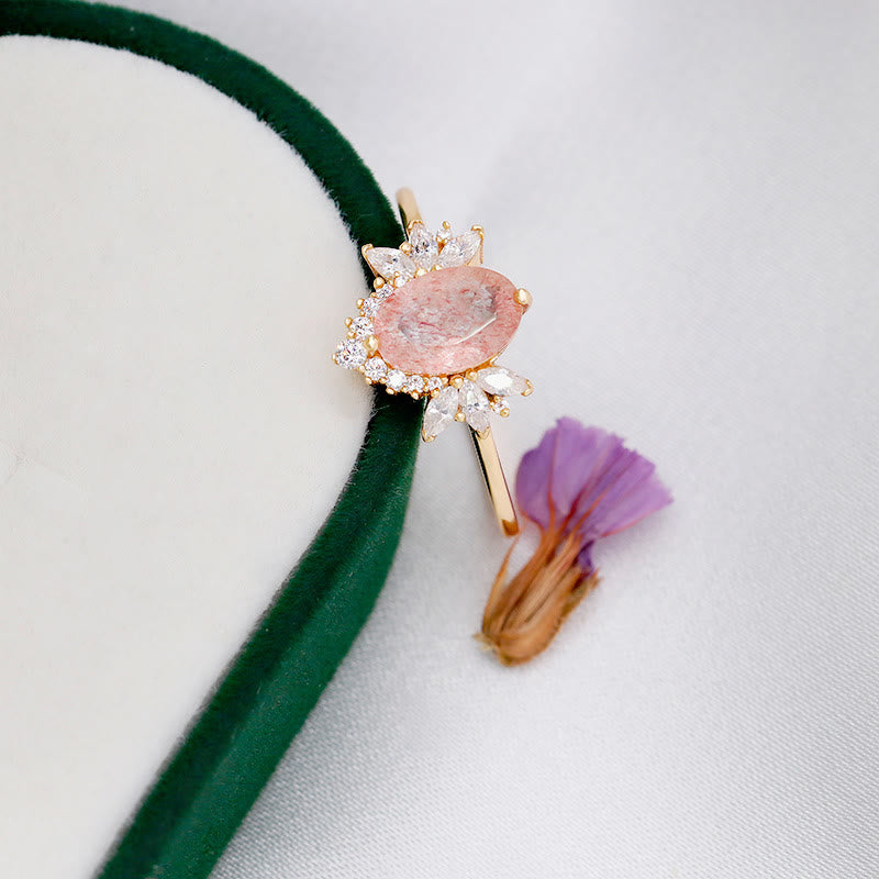 Anello a corona di fiori in quarzo fragola naturale Olivenorma