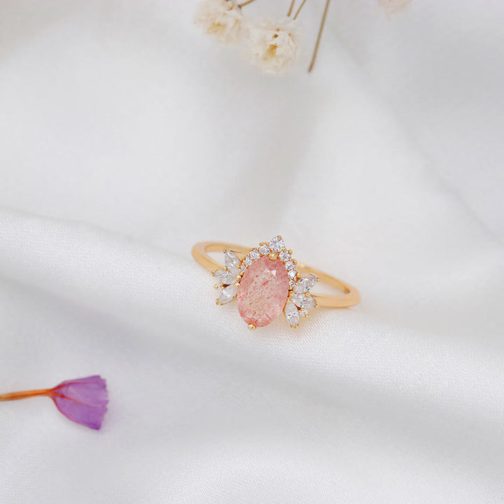 Anello a corona di fiori in quarzo fragola naturale Olivenorma