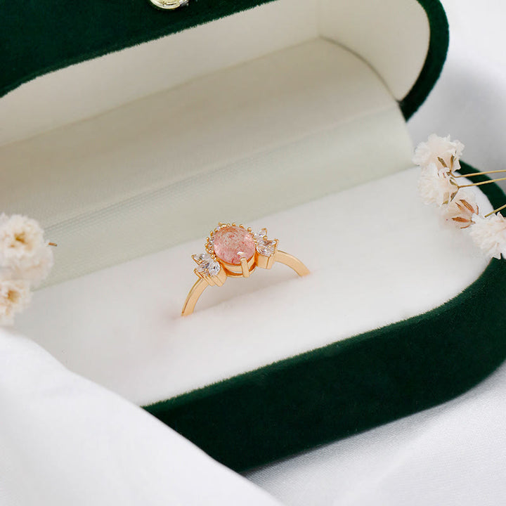 Anello a corona di fiori in quarzo fragola naturale Olivenorma