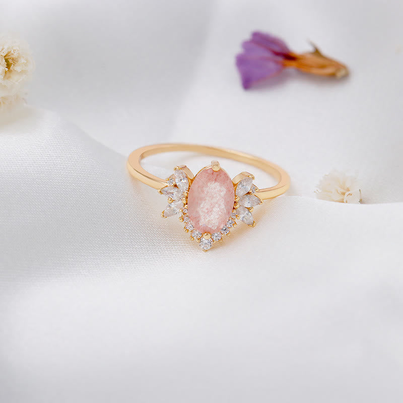 Anello a corona di fiori in quarzo fragola naturale Olivenorma