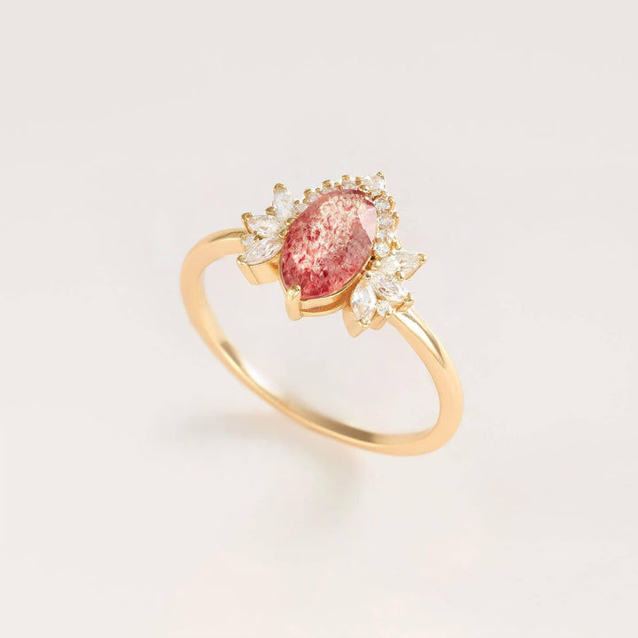 Anello a corona di fiori in quarzo fragola naturale Olivenorma
