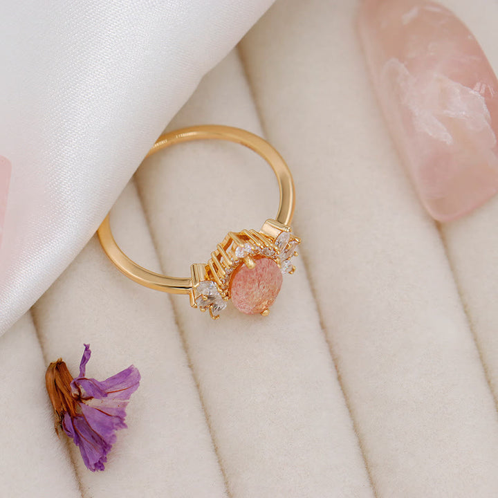 Anello a corona di fiori in quarzo fragola naturale Olivenorma