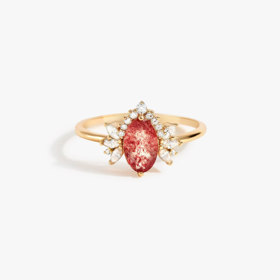 Anello a corona di fiori in quarzo fragola naturale Olivenorma