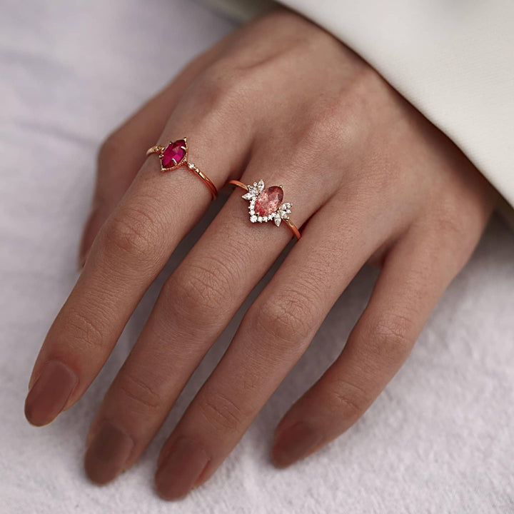 Anello a corona di fiori in quarzo fragola naturale Olivenorma