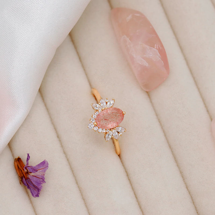 Anello a corona di fiori in quarzo fragola naturale Olivenorma