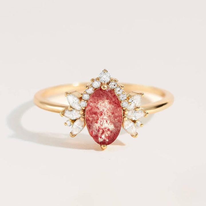 Anello a corona di fiori in quarzo fragola naturale Olivenorma