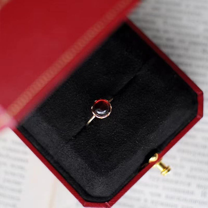 Anello Olivenorma Retro Semplice Rotondo Pietra Granato