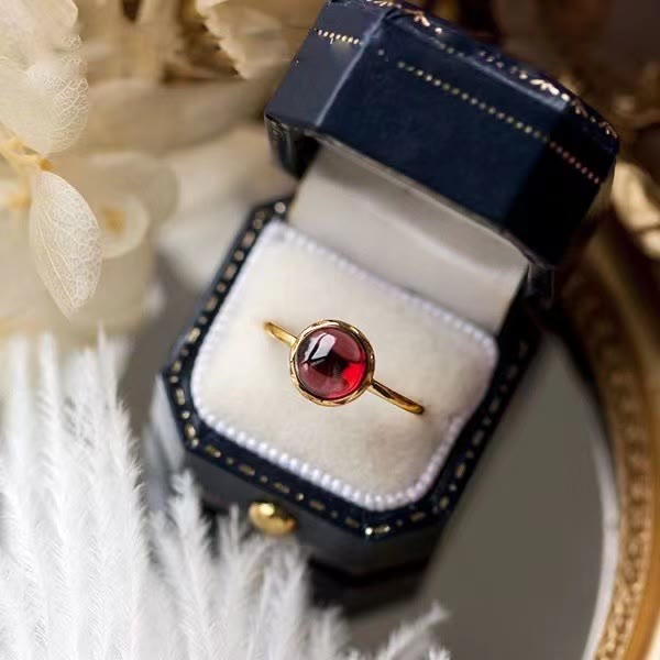 Anello Olivenorma Retro Semplice Rotondo Pietra Granato