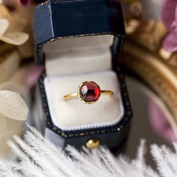 Anello Olivenorma Retro Semplice Rotondo Pietra Granato