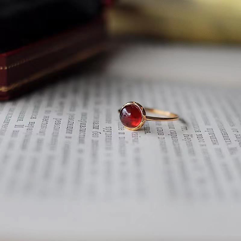 Anello Olivenorma Retro Semplice Rotondo Pietra Granato