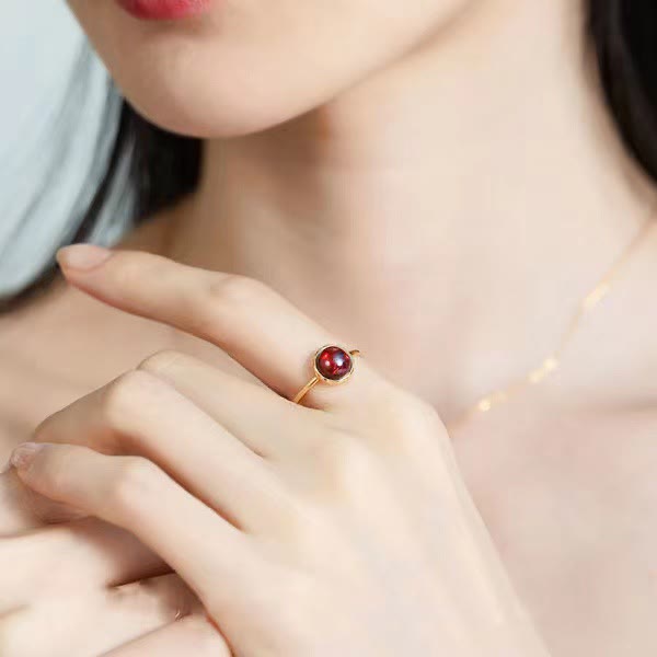 Anello Olivenorma Retro Semplice Rotondo Pietra Granato