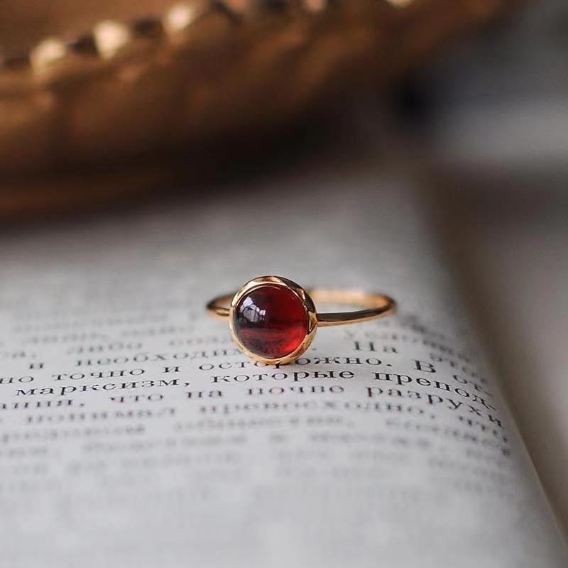 Anello Olivenorma Retro Semplice Rotondo Pietra Granato