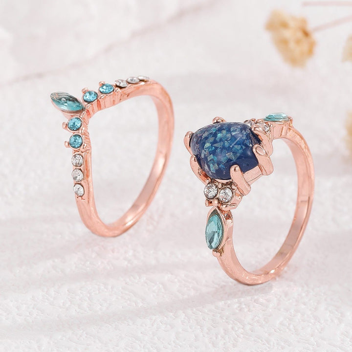 Olivenorma 2 pezzi anello corona topazio opale blu