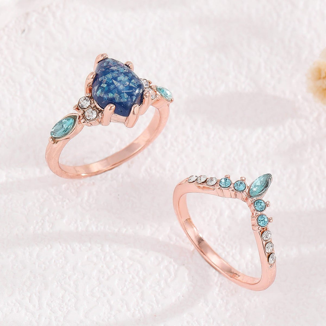 Olivenorma 2 pezzi anello corona topazio opale blu
