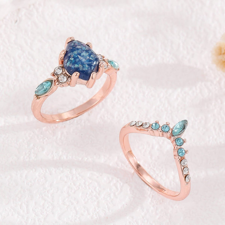 Olivenorma 2 pezzi anello corona topazio opale blu