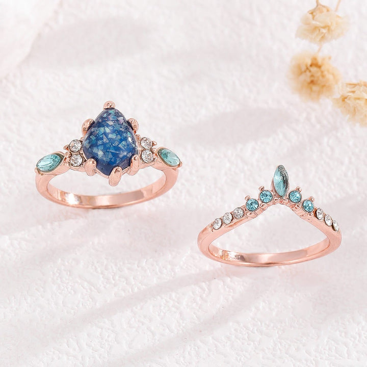 Olivenorma 2 pezzi anello corona topazio opale blu