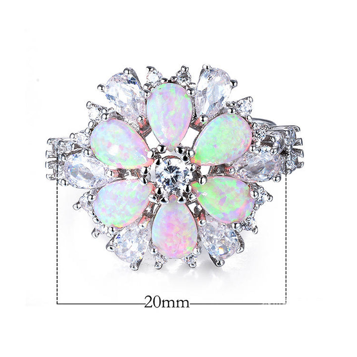 Anello floreale Olivenorma con fiore in opale rosa