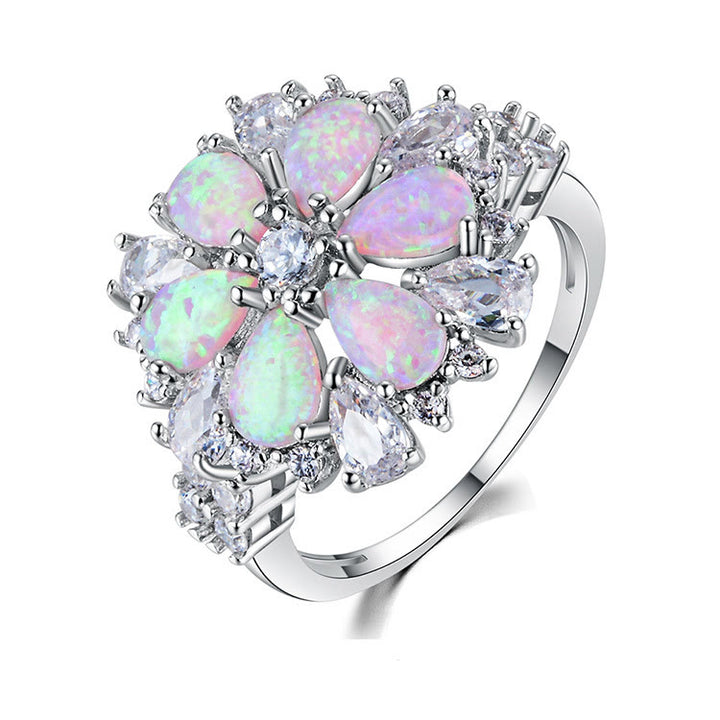 Anello floreale Olivenorma con fiore in opale rosa