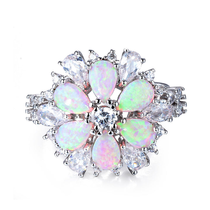 Anello floreale Olivenorma con fiore in opale rosa