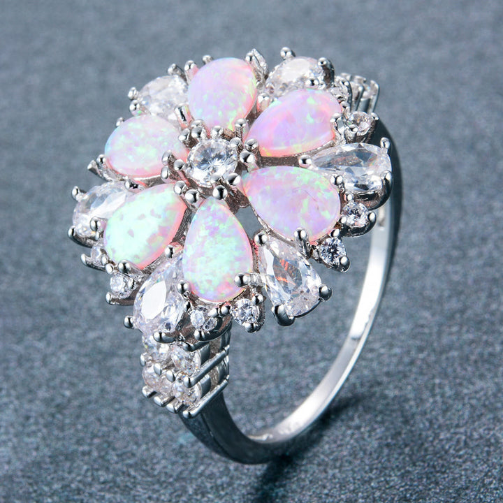 Anello floreale Olivenorma con fiore in opale rosa