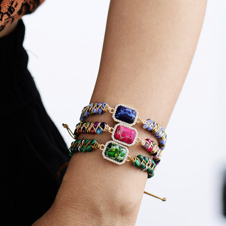 Bracciale intrecciato Olivenorma Blue Green Pink Emperor Stone