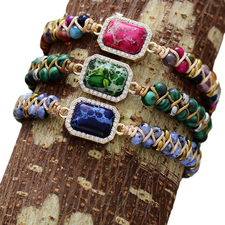 Bracciale intrecciato Olivenorma Blue Green Pink Emperor Stone
