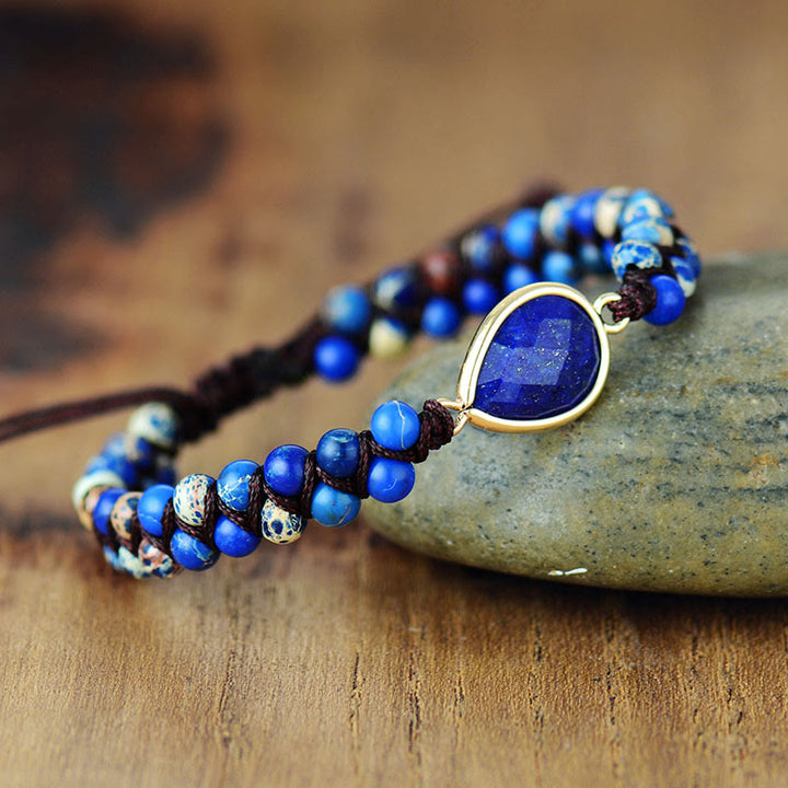 Bracciale intrecciato con ciondolo in cristallo con perline di pietra naturale Olivenorma