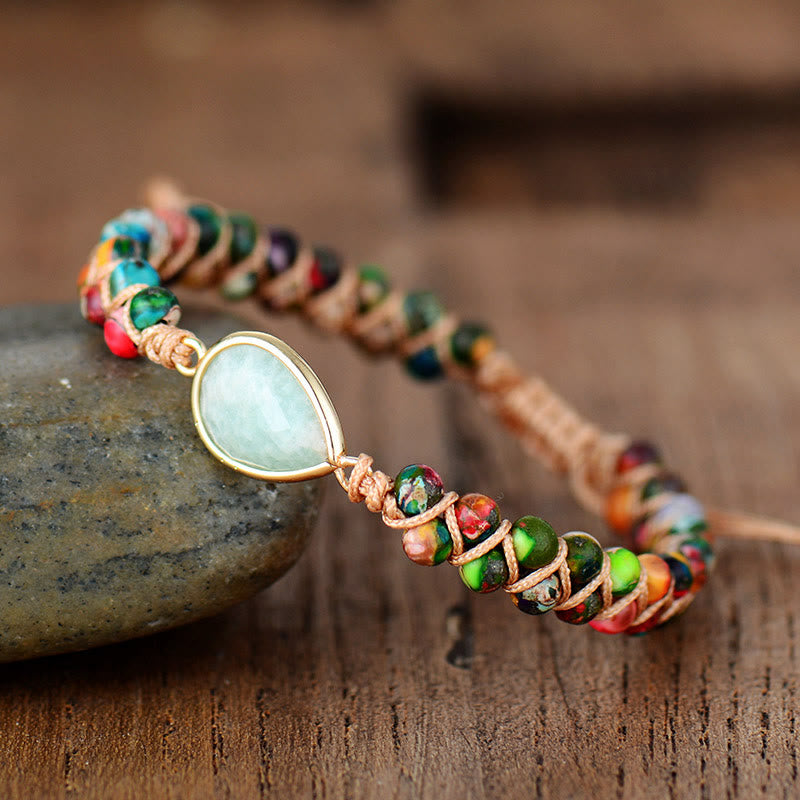 Bracciale intrecciato con ciondolo in cristallo con perline di pietra naturale Olivenorma