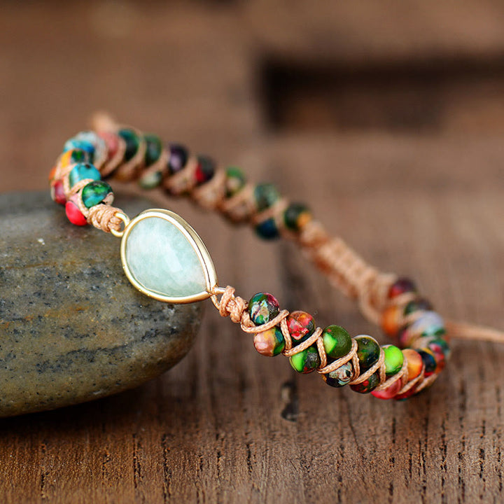 Bracciale intrecciato con ciondolo in cristallo con perline di pietra naturale Olivenorma