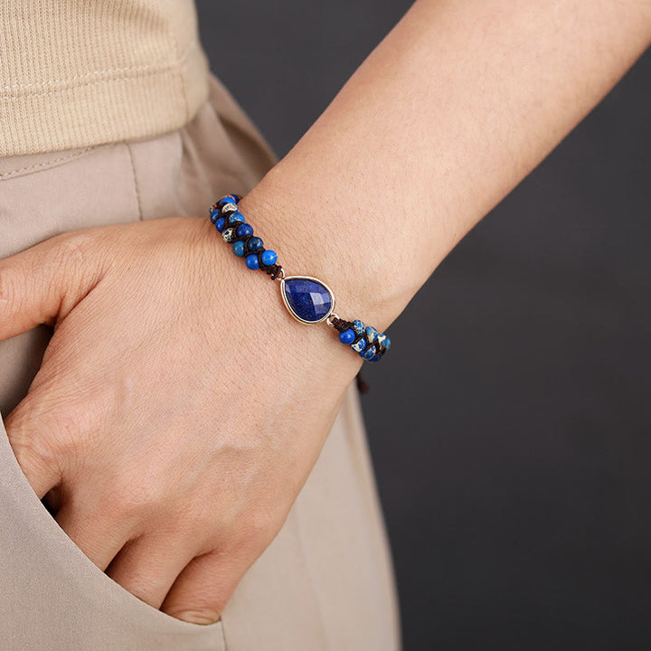 Bracciale intrecciato con ciondolo in cristallo con perline di pietra naturale Olivenorma