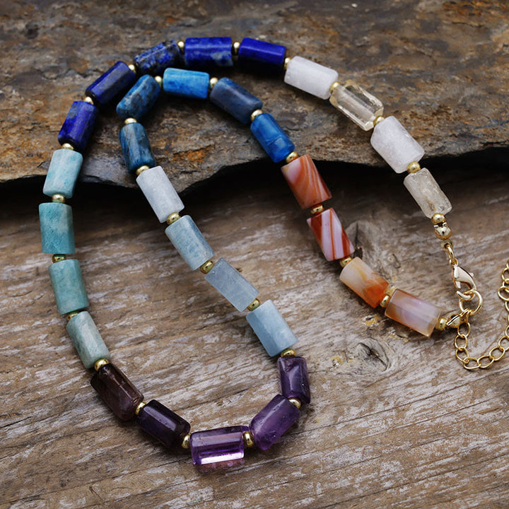 Collana di perline di onice nero chakra taglio prismatico Olivenorma