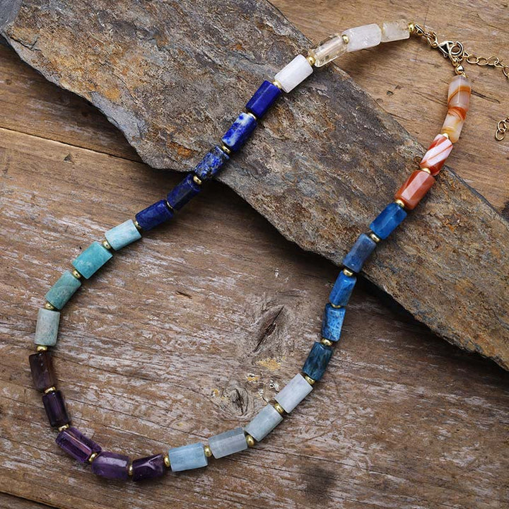 Collana di perline di onice nero chakra taglio prismatico Olivenorma