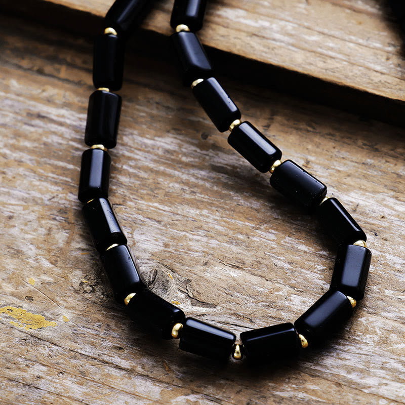 Collana di perline di onice nero chakra taglio prismatico Olivenorma