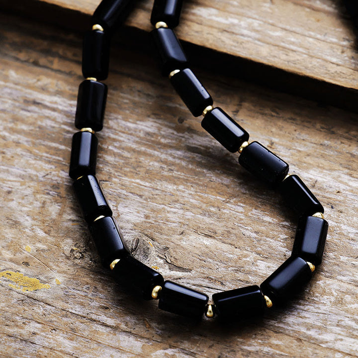 Collana di perline di onice nero chakra taglio prismatico Olivenorma