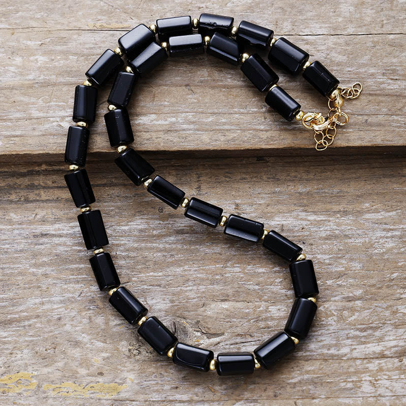 Collana di perline di onice nero chakra taglio prismatico Olivenorma