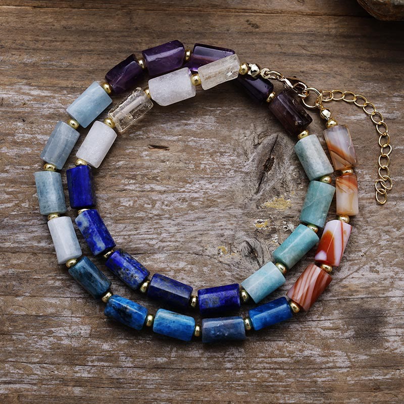Collana di perline di onice nero chakra taglio prismatico Olivenorma