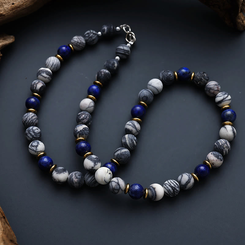 Collana di perline di pietra di seta nera di lapislazzuli Olivenorma