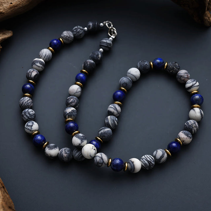 Collana di perline di pietra di seta nera di lapislazzuli Olivenorma