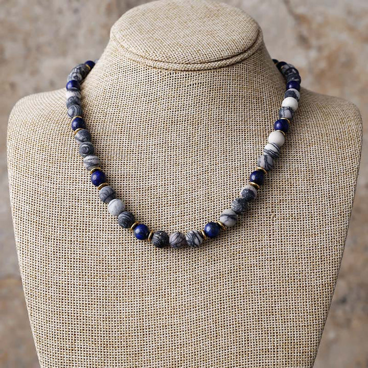 Collana di perline di pietra di seta nera di lapislazzuli Olivenorma