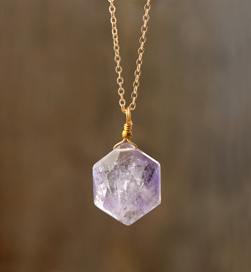 Collana con ciondolo in pietra naturale a taglio esagonale Olivenorma