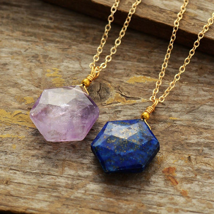 Collana con ciondolo in pietra naturale a taglio esagonale Olivenorma