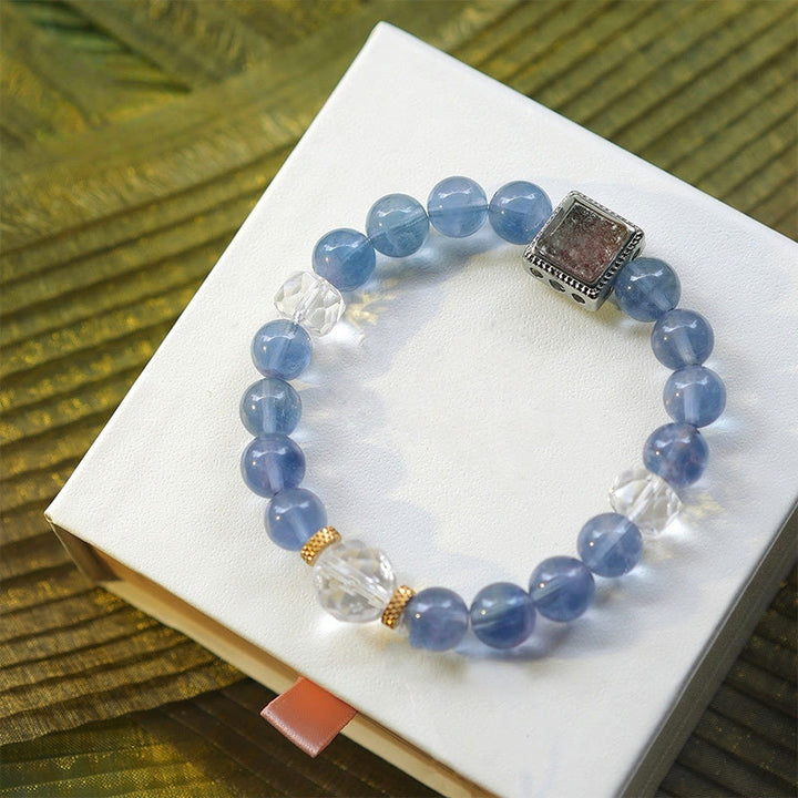 Braccialetto di perline di fluorite viola blu naturale Olivenorma