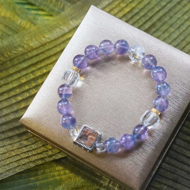Braccialetto di perline di fluorite viola blu naturale Olivenorma