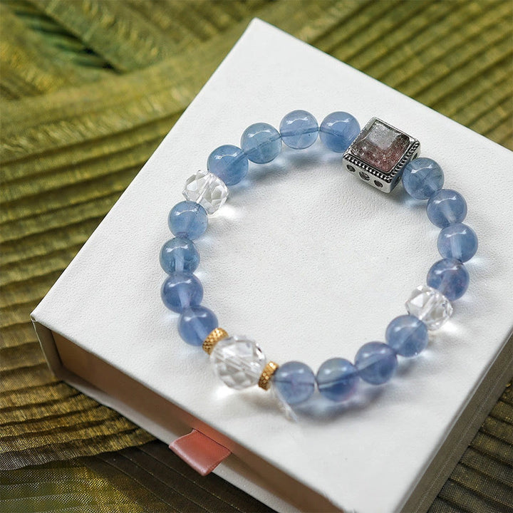 Braccialetto di perline di fluorite viola blu naturale Olivenorma