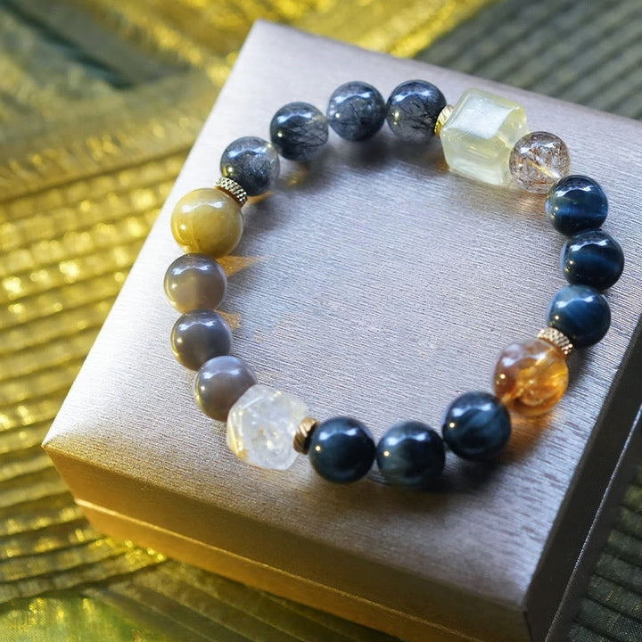 Bracciale Olivenorma Hawk's Eye Quartz Black Quartz Rutilato