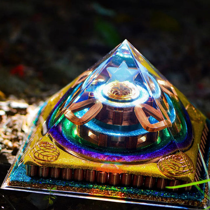 Olivenorma Metatron's Cubebe Taglio Piramide Orgonica Opalite